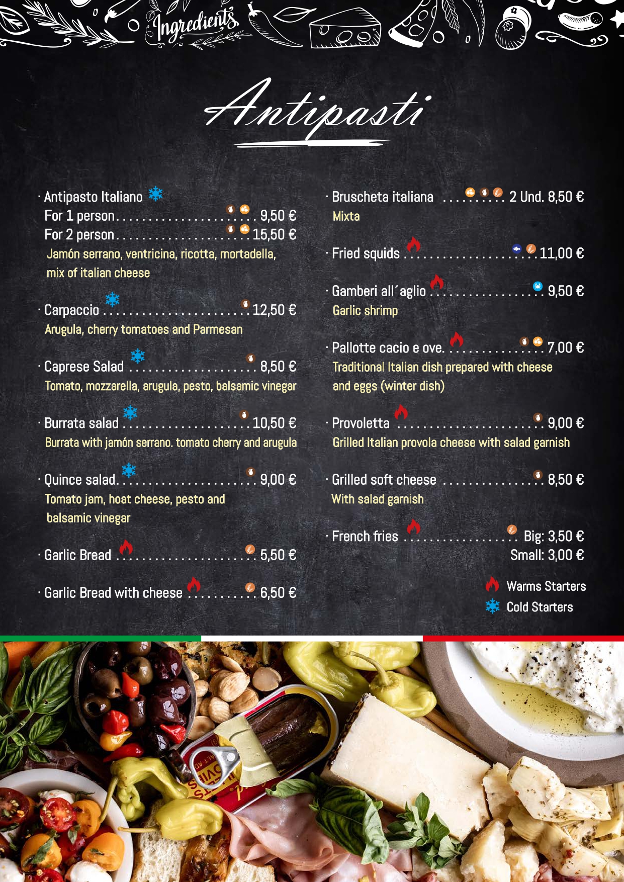 La Famiglia English menu page 2 starters