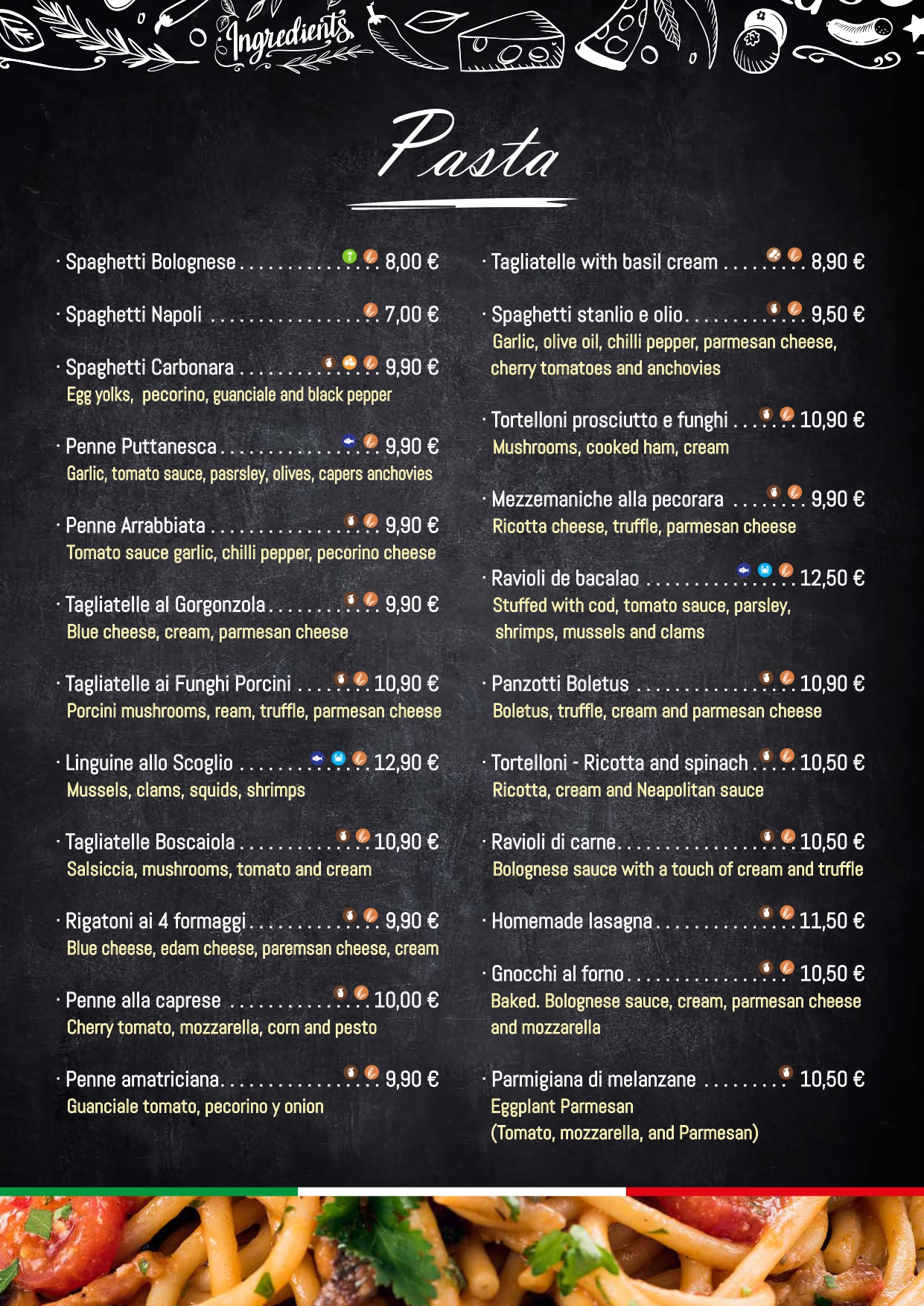 La Famiglia English menu page 4 pasta