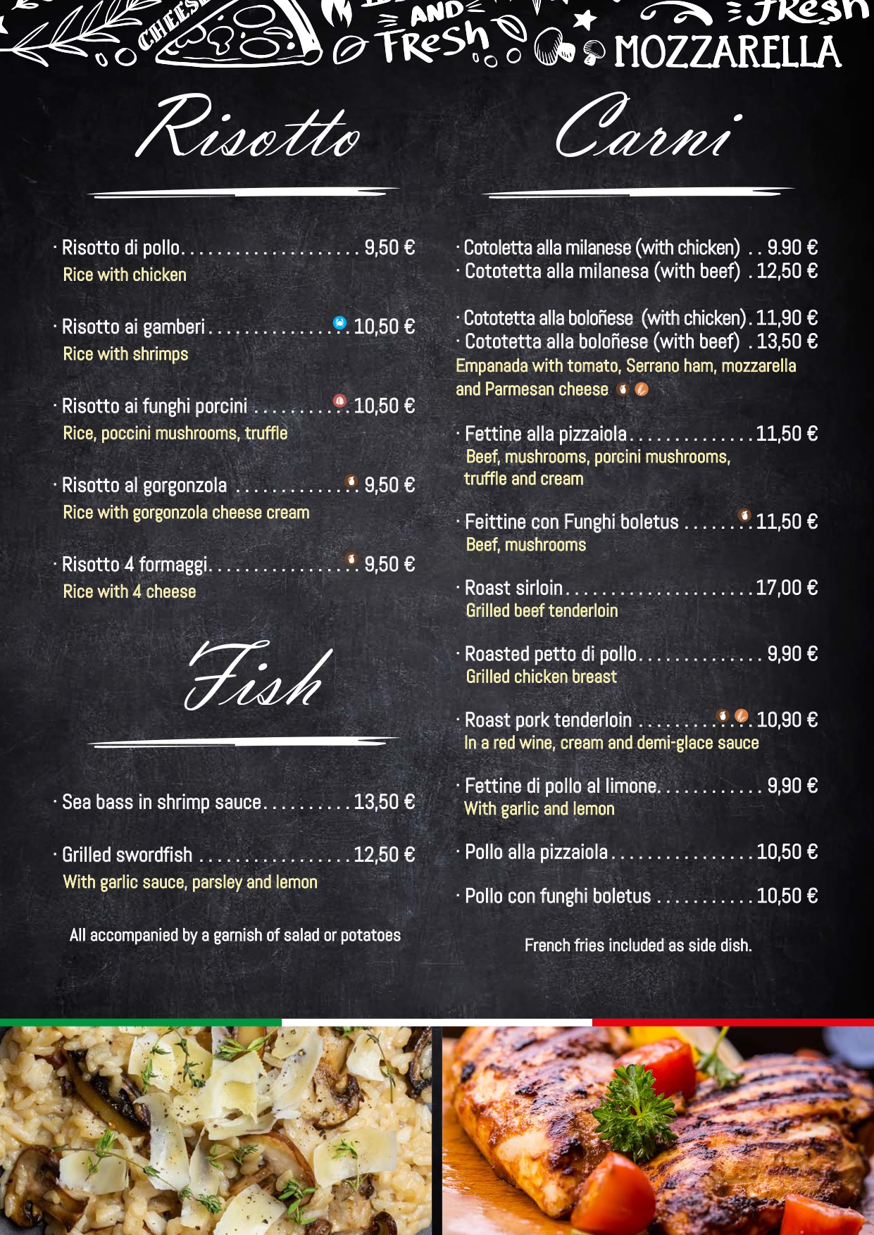 La Famiglia English menu page 5 risottos meat and fish