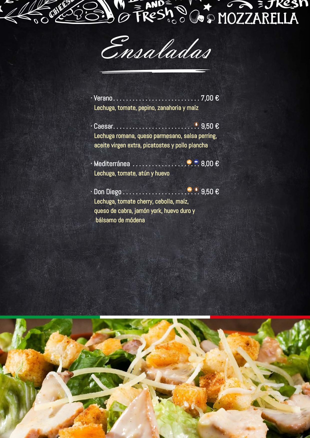 Carta La Famiglia español página 3 ensaladas