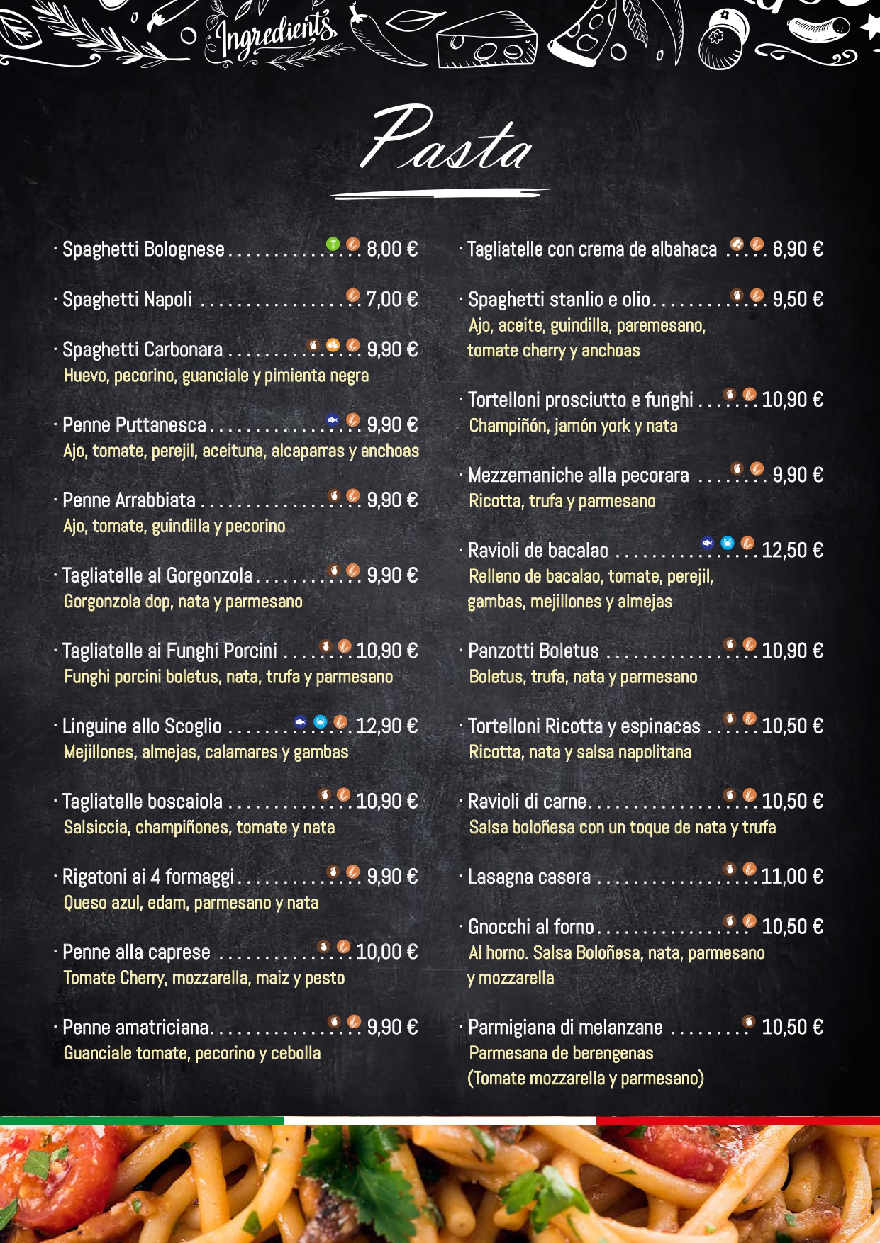 Carta La Famiglia español página 4 pasta