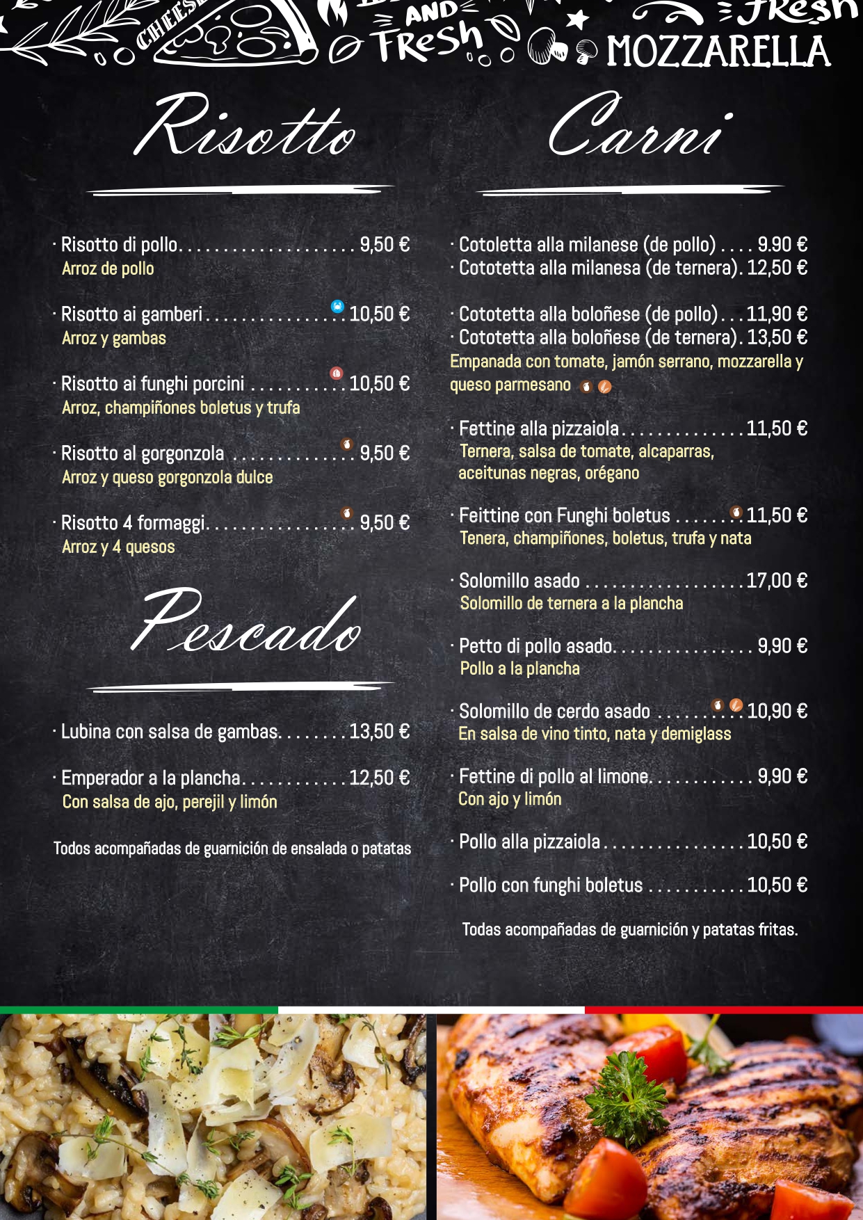 Carta La Famiglia español página 5 risottos carnes y pescados